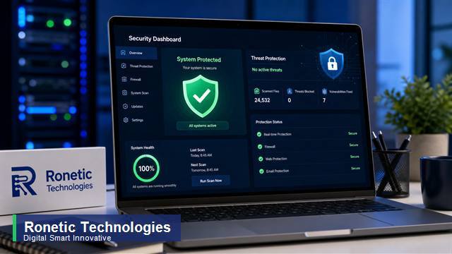 Laptop showing browser security protection badge